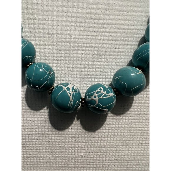 Huge 15mm Blue Round Faux Turquoise with White Drizzle on Beads Choker Necklace - Picture 2 of 5